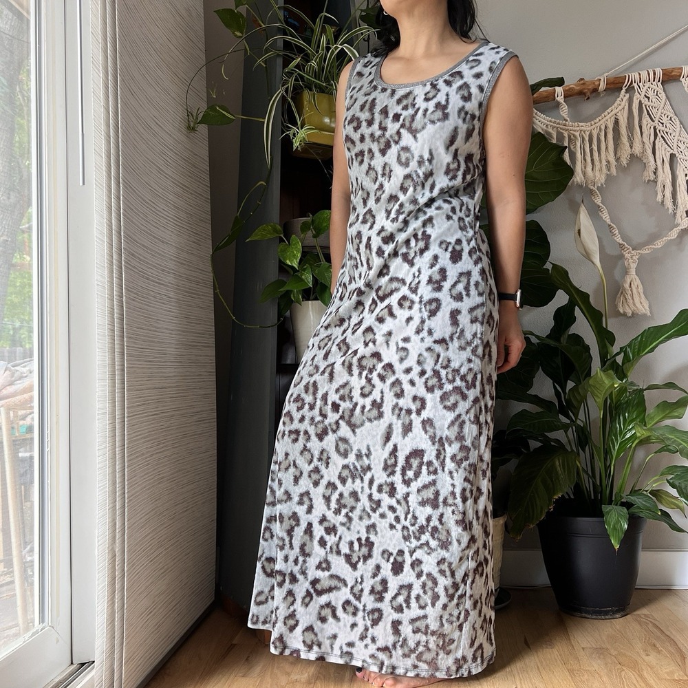 Vintage 90s Y2K Tribal Animal Print Mesh Maxi Dress L Grunge Column Stylen retro - Picture 3 of 10
